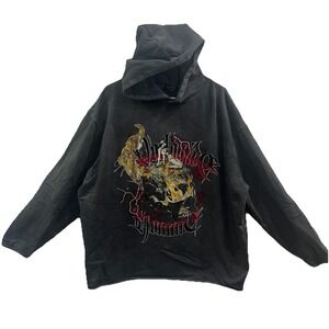 BoohooMan Large Oversized Box Graphic Hoodie Sweatshirt Gray Pullover Band